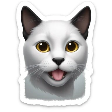 A black cat with a white spot on the left side of its nose, a white neck, and white paws. sticker