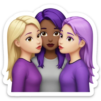 3 girls kissing one blonde one black hair one purple hair  sticker