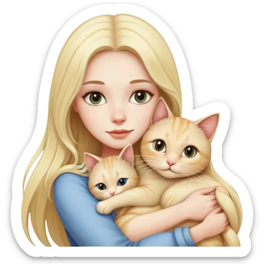 pretty woman with pale skin, very long blonde hair hugging a cat sticker
