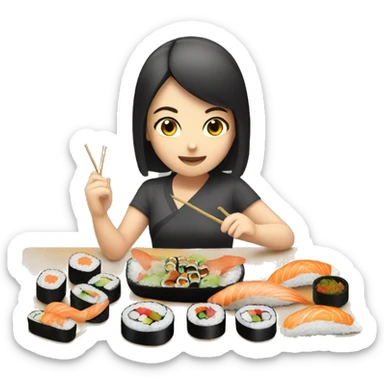 a girl eating a lot of sushi    sticker