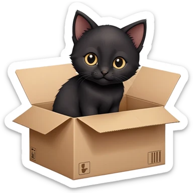 A very cute black young kitten cat with one's head tilted to one side poked its paws out of the cardboard big box and placed them on top of it sticker