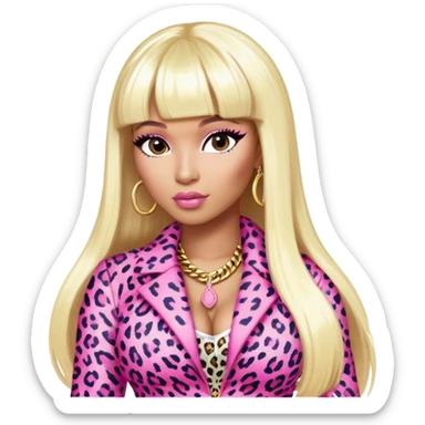 nicki minaj in super bass's music video with pink and white leopard print outfit, hair left side blonde and hair right side pink, similar with melanie martinez's hair with bangs) sticker
