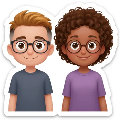 boy half haired with glasses, girl curly hair with glasses happy sticker