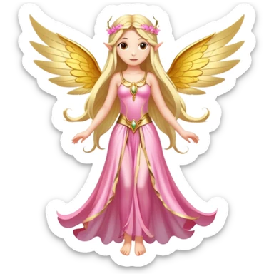 big wings, sun, gold, pink , Beautiful, fairy, long hair sticker