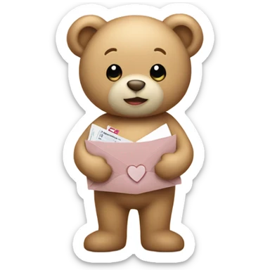 beige teddy bear teddy with an envelope and a heart in his hands sticker