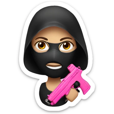 girl in black mask with a pink gun sticker