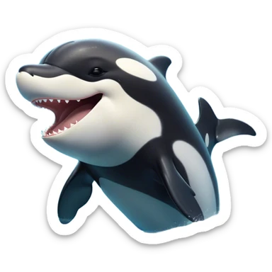 Cinematic Cute Yawning orca Portrait Emoji, Head tilted slightly with a dramatic, wide-open yawn, showcasing a sleek black-and-white body with gently relaxed fins and sleepy, half-closed eyes, Simplified yet irresistibly adorable features, highly detailed, glowing with a soft, cozy marine glow, high shine, relaxed yet expressive, stylized with a dash of whimsical deep-sea charm, soft glowing outline, capturing the essence of a drowsy yet affectionate orca that appears ready to stretch out in the waves for a nap! sticker