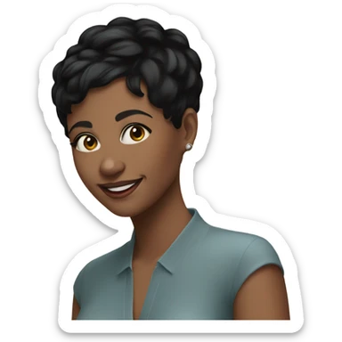 woman short pixie cut black hair smiling sticker