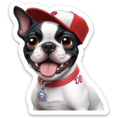 Boston terrier wearing a Philadelphia Phillies cap sticker