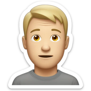 tired white man with very very very short hair in gray sweatshirt is very very very scared sticker