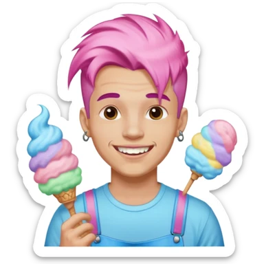 happy colorful cotton candy haired man with braces and tattoos and just face sticker