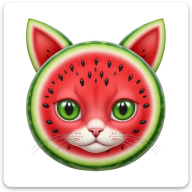 Cat watermelon- a watermelon with.   eyes and ears of a cat in the color green, like a watermelon sticker