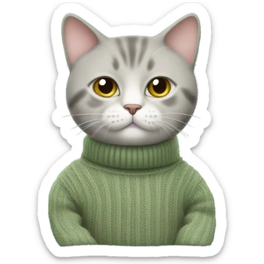 British short hair cat wearing a sage Green Sweater  sticker