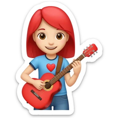 A cute shape Of Heart how is holding a guitar and smile sticker