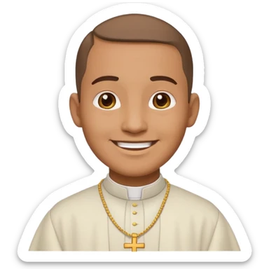 high-quality, expressive and happy emoji-style icon of a Dominican priest, preserving core facial expression and key features, simplified details, bold outlines, flat colors sticker