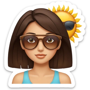 brunette womans face on a sun sticker