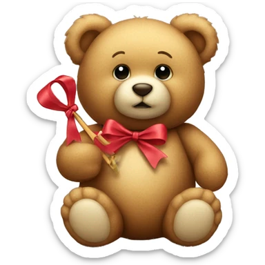 Teddy bear holding bow sticker