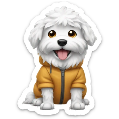 Dog wearing snow jacket sticker
