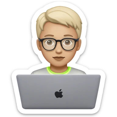 An emoji of a person with a laptop wearing glasses and with a slight neon glow sticker