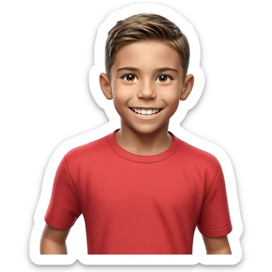 smiling boy in red shirt sticker