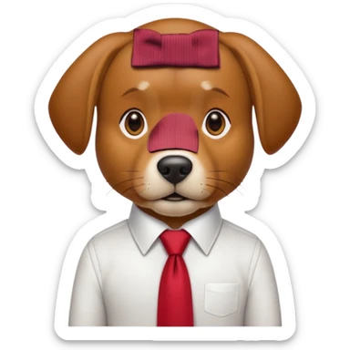 brown dog with red tie,whiteshirt sticker