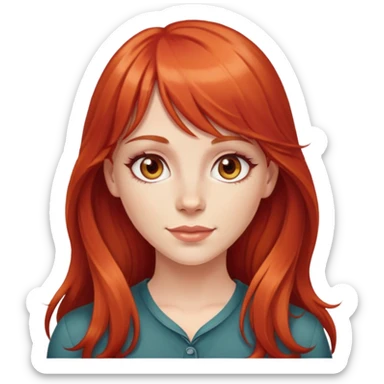 Long red hair white girl with bangs, hazel eyes, dimples  sticker