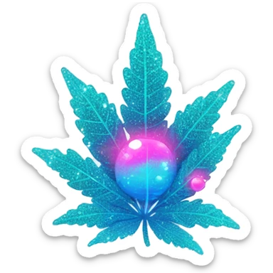 Sparkling holographic cyan blue neon pink graffiti Hemp 420 plant growing  sticker