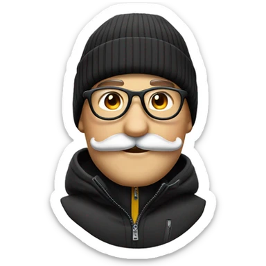 homme blanc sans cheveux avec un bonnet de ski de couleur noir des lunettes et une moustache  sticker