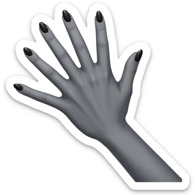 front view of a grey colored arm and hand reaching out with black nails sticker