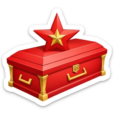 closed casket with a Soviet star, referencing Stalin's funeral sticker