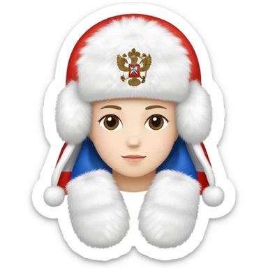 white ushanka hat with Russian flag, winter ear flap hat sticker