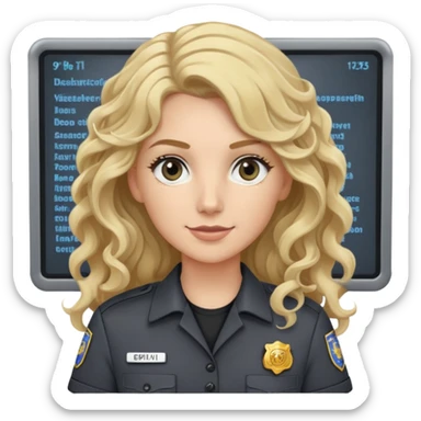 911 dispatcher dark gray uniform, long curly blonde hair, gray eyes sticker