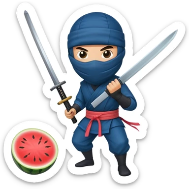 ninja in blue cuts a watermelon with a katana sticker