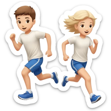 two children running together, happy and playful, motion blur sticker