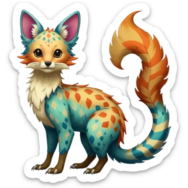 Feral Rare Fantasy colorful Vernid-Trico-species by LiLaiRa, random markings, tufted tail, tufted ears, full body sticker