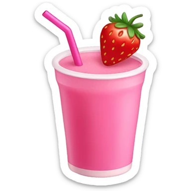 Pink drink with straw and strawberry on rim sticker