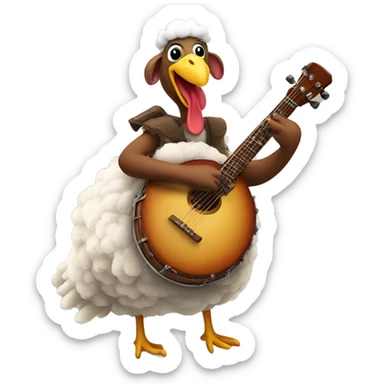 turkey playing a banjo while riding a sheep sticker