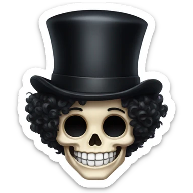 Top hat curly black hair skeleton smiling sticker
