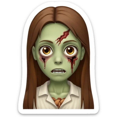 zumbi de franja, cabelo longo, liso e castanho. Olho amendoado e castanho  sticker