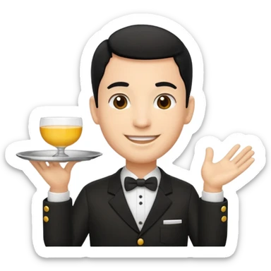emoji man light skin and black hair, con uniforme de camarero de pie sticker