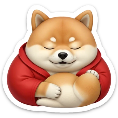 Cinematic Chubby Sleeping Shiba Inu Portrait Emoji, Chubby and serene, with a round, adorable build and a plush red coat with a soft creamy underbelly, eyes gently closed in peaceful slumber, Simplified yet irresistibly endearing features, highly detailed, glowing with a gentle, dreamy glow, high shine, relaxed and content, stylized with a touch of whimsy, bright and heartwarming, soft glowing outline, capturing the essence of a blissfully sleepy companion, so comically serene it feels like it could roll out of the screen and snore with adorable charm! sticker