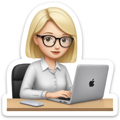 a girl with a laptop in the office sticker