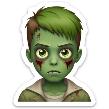 boy zombie with brown straight hair fade hair with green skin sticker