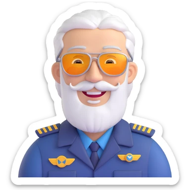 middle-aged pilot, silver hair, beard, fair skin, smiling, wearing sunglasses sticker