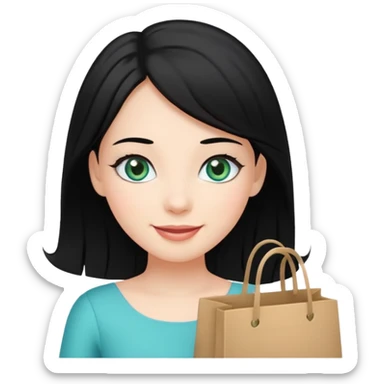 zadowlona czarnowłosa ksiezniczka z dlugimi wlosami i ma niebiesko zielone oczka jest zadowolona z zakupami sticker