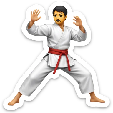 Cinematic Realistic Kung Fu Action Emoji, depicted as an epic martial arts scene with a master executing a precise move in traditional attire, rendered with fluid motion and vibrant textures under dramatic high-contrast lighting. sticker