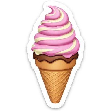 Chocolate and vanilla ice cream cone swirl with a pink heart on top sticker