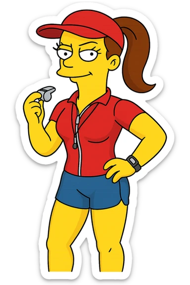 athletic woman coach, clear Simpsons style sticker