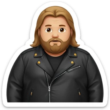 Long hair obese men with beard in leather jacket sticker