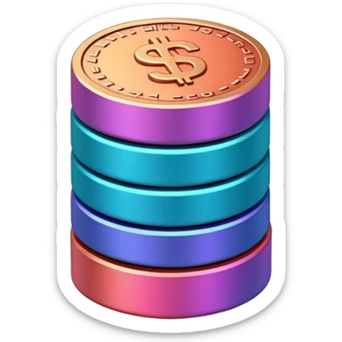 Stack of coins in gradient of turquoise, blue, pink, purple, and coral color sticker